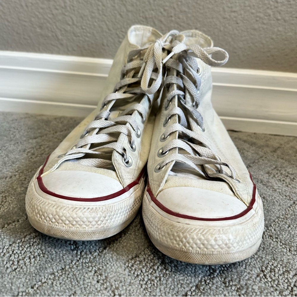 Classic High-Top Canvas Sneakers - White with Red Trim